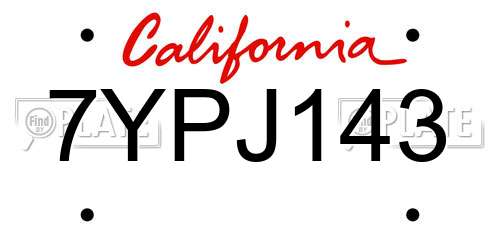 7YPJ143 California License Plate