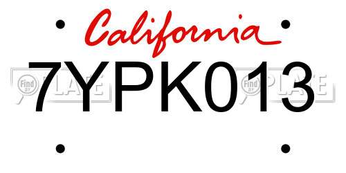 7YPK013 California License Plate