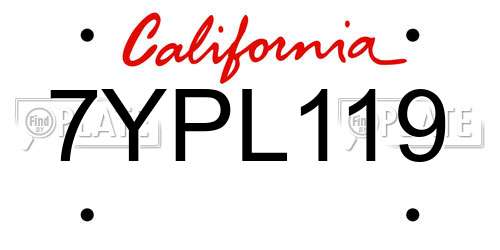 7YPL119 California License Plate