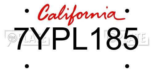7YPL185 California License Plate