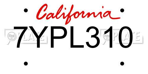 7YPL310 California License Plate