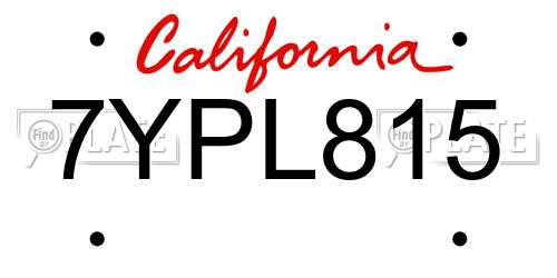 7YPL815 California License Plate