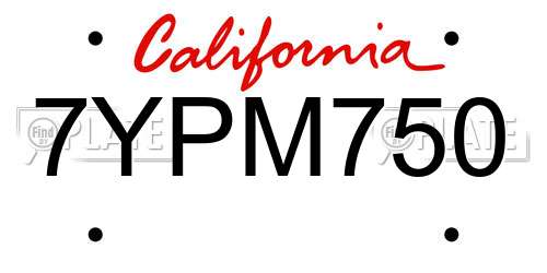 7YPM750 California License Plate