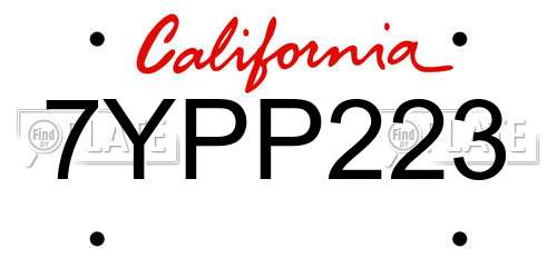 7YPP223 California License Plate