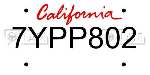 7YPP802 California License Plate