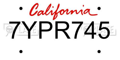 7YPR745 California License Plate