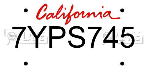 7YPS745 California License Plate