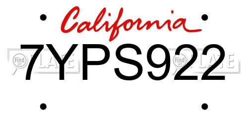 7YPS922 California License Plate