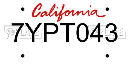 7YPT043 California License Plate