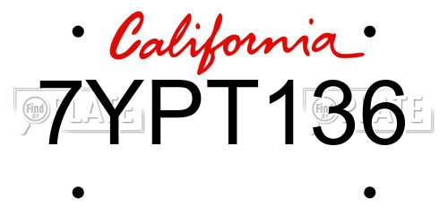 7YPT136 California License Plate