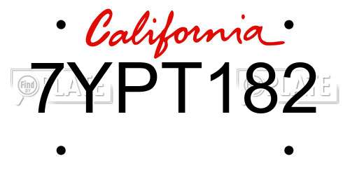 7YPT182 California License Plate