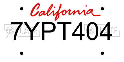 7YPT404 California License Plate