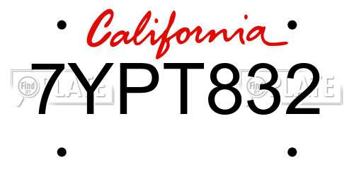 7YPT832 California License Plate