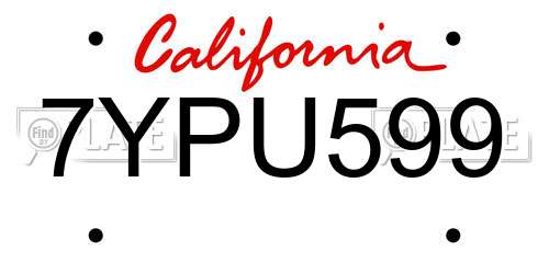 7YPU599 California License Plate