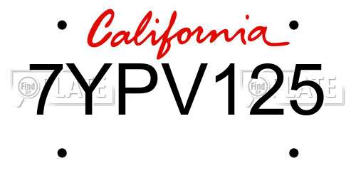 7YPV125 California License Plate