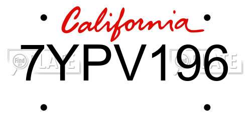 7YPV196 California License Plate