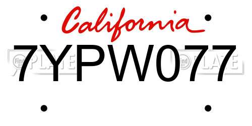 7YPW077 California License Plate