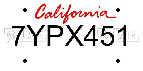 7YPX451 California License Plate