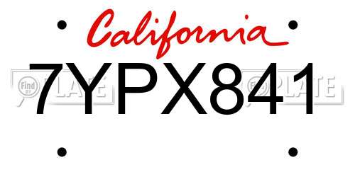 7YPX841 California License Plate