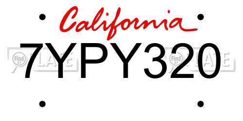 7YPY320 California License Plate