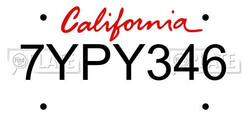 7YPY346 California License Plate