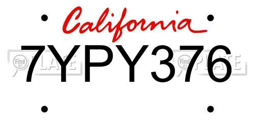 7YPY376 California License Plate