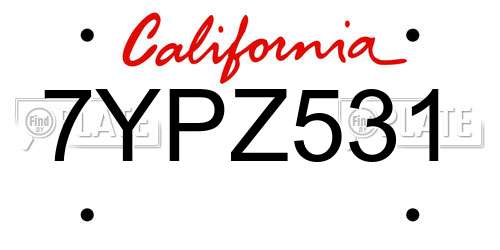 7YPZ531 California License Plate