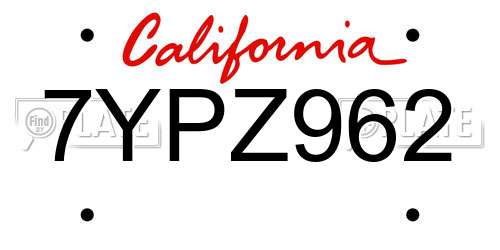7YPZ962 California License Plate
