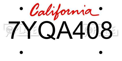 7YQA408 California License Plate