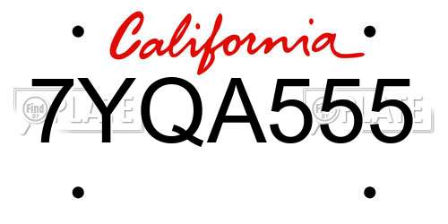 7YQA555 California License Plate
