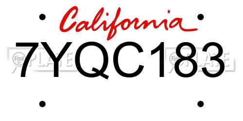 7YQC183 California License Plate