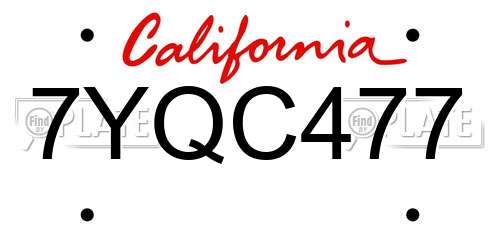 7YQC477 California License Plate