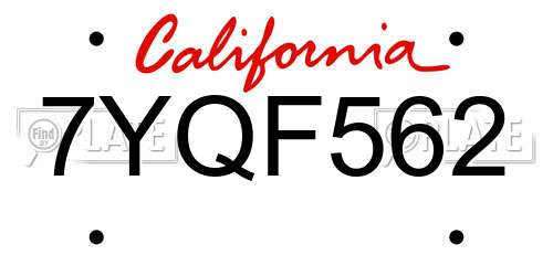 7YQF562 California License Plate