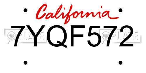 7YQF572 California License Plate