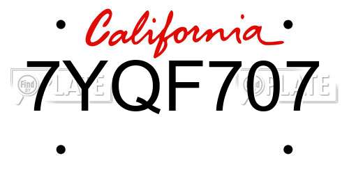 7YQF707 California License Plate