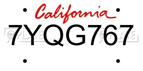 7YQG767 California License Plate