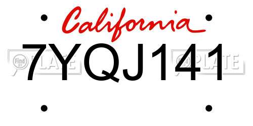 7YQJ141 California License Plate