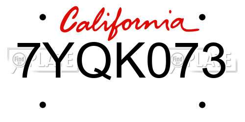 7YQK073 California License Plate