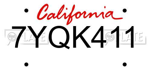 7YQK411 California License Plate