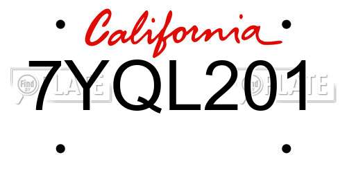 7YQL201 California License Plate