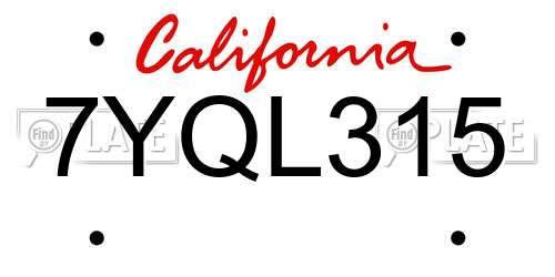 7YQL315 California License Plate