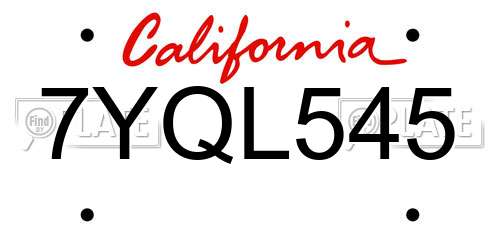 7YQL545 California License Plate