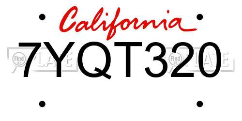 7YQT320 California License Plate