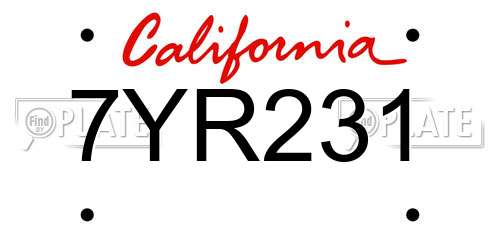 7YR231 California License Plate