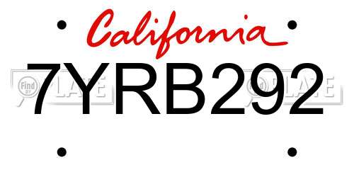 7YRB292 California License Plate