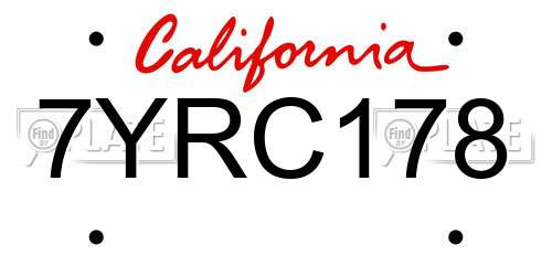 7YRC178 California License Plate