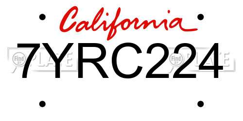 7YRC224 California License Plate