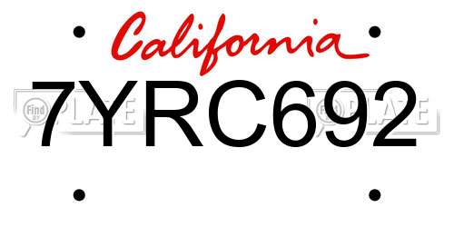 7YRC692 California License Plate