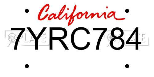 7YRC784 California License Plate