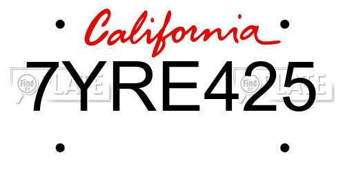 7YRE425 California License Plate